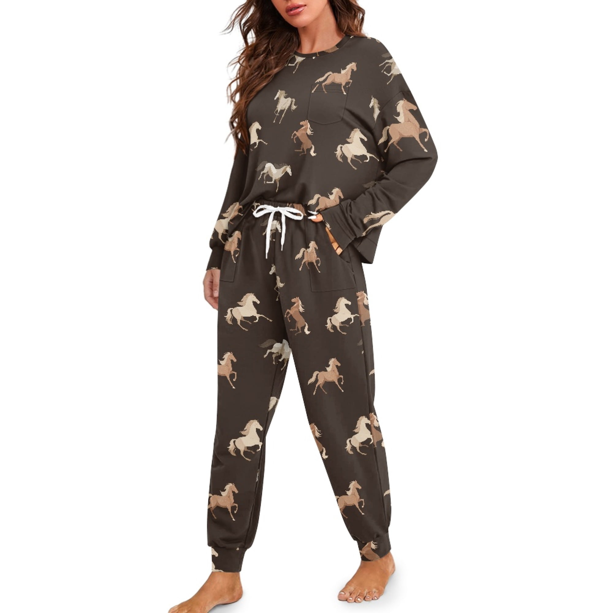 DISNIMO Horse Printed Women's Pajamas Set 2 Piece Pjs Lounge Set
