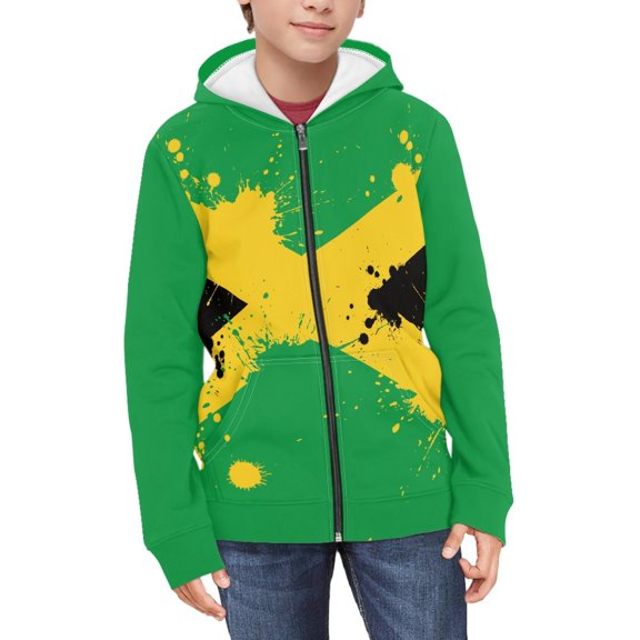 DISNIMO Jamaican Flag Hoodie Boys Zipper Sweatshirts Size 8-10 Hoodies Sweatshirt for Girls Hooded Jacket Childrens Hoodie Jackets Kids Zippered Hoodies Graphic Street Wear Hoodies for Boys