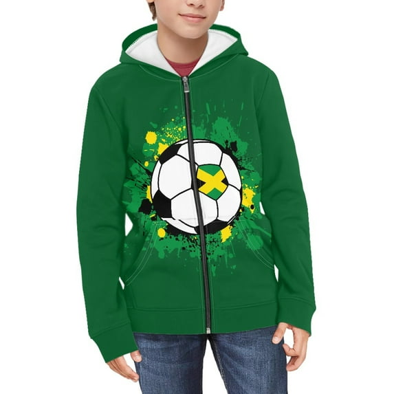 DISNIMO Jamaican Flag Zip Up Hoodie for Boys Soccer Hoodie Kids Green Hoodie Boys 8-10 Boy Hoodie Sweatshirt Boys Sweatshirts Hoodies Zipper for Girls Zippered Hoodie for Boys Jacket