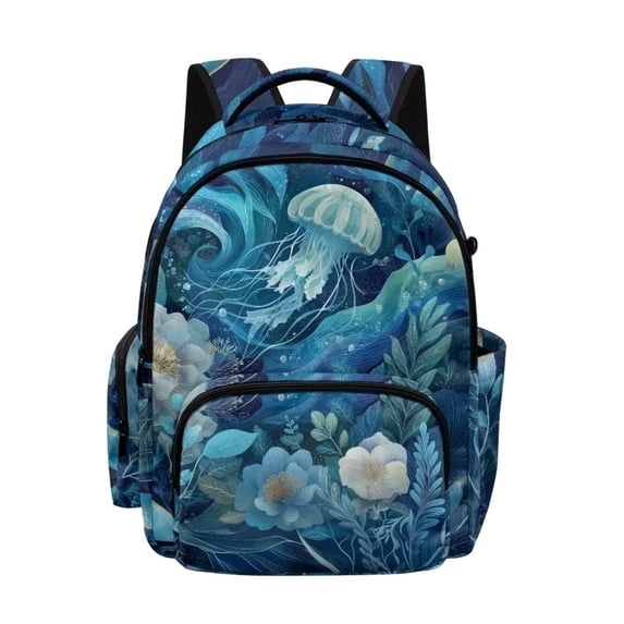 DISNIMO Jellyfish Flower Printed Girls Backpack Cute School Backpack for Kids Teens Girls Lightweight 17 Inch Bookbag with Padded Strap for Primary Middle Students, Back to School Gifts