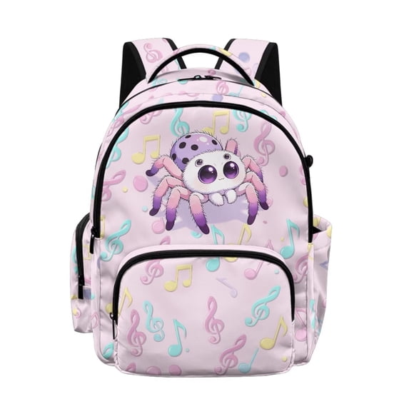 DISNIMO Jumping Spider Print School Backpack for Kids Music Note Printed 17 Inch Lightweight Bookbag with Padded Straps and Water Bottle Pocket, Back to School Gifts