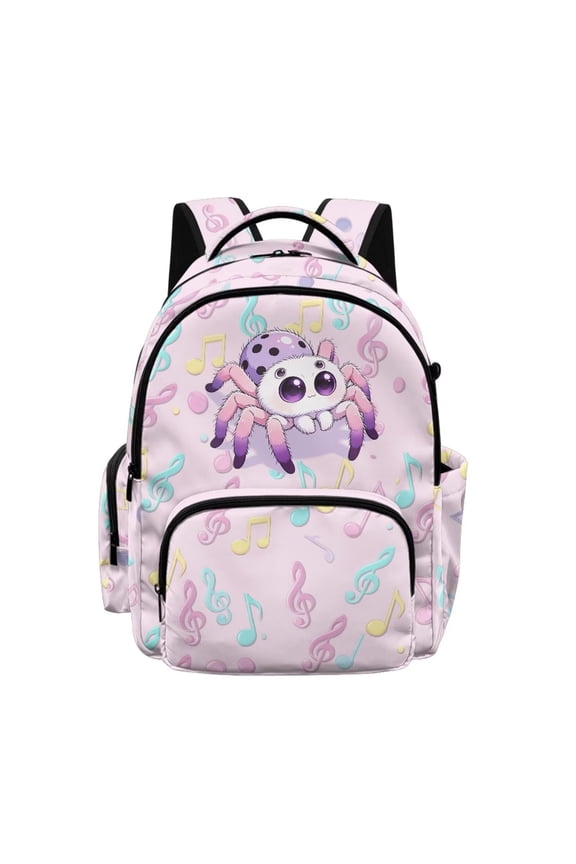 Jumping Spider Print School Backpack for Kids Music Note Printed 17 Inch Lightweight Bookbag with Padded Straps and Water Bottle Pocket, Back to School Gifts