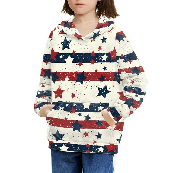 DISNIMO Kids American Flag Hoodie Girls Star Star Hoodie Boys Striped Hoodie Kids Pullover Hoodie Streetwear Teens Girl Hooded Sweatshirt Boys 14-16 Hoodies Sweatshirts Fourth Of July Hoodie