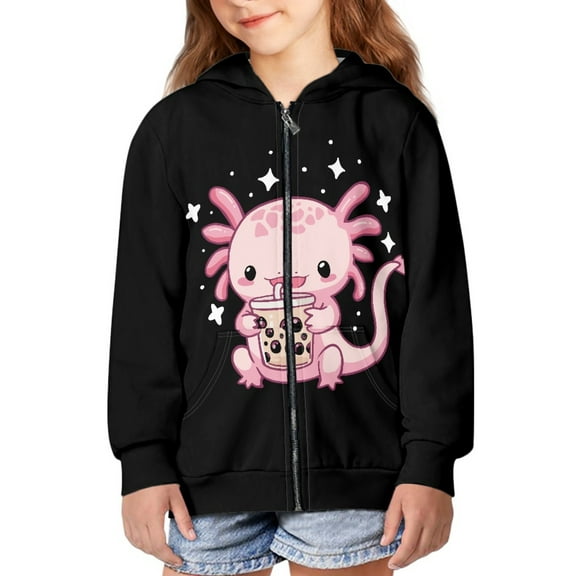 DISNIMO Kids Axolotl Hoodie Girls Zip Up Hoodies Size 8-10 Hoodie Sweatshirts with Zipper Sweatshirt for Girls Animal Hoodies for Boys Hoodie Jacket Girls Hooded Jackets Children Fall Clothing Black