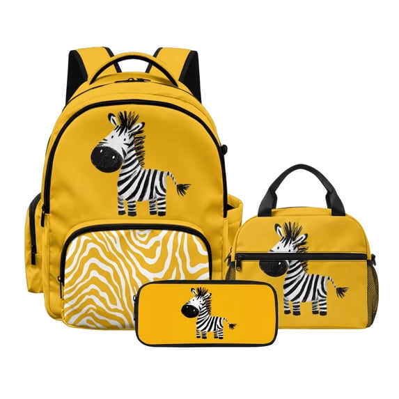 DISNIMO Kids Backpack for Boys Girls 4-8, Zebra Stripe Printed 17 Inch Lightweight Backpack with Lunch Box & Pencil Pouch, Large Capacity School Bag Bookbag Set for Primary Middle School Students