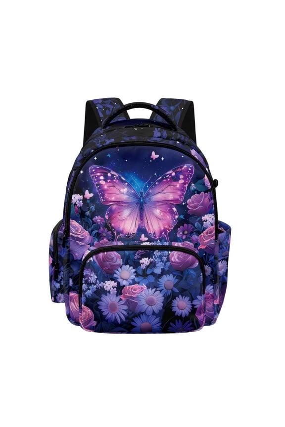 Kids Backpack for Girls Butterfly Daisy Print School Bags with Adjustable Strap for Middle School Students Lightweight Bookbag with 1 Main Compartment and Front Pockets