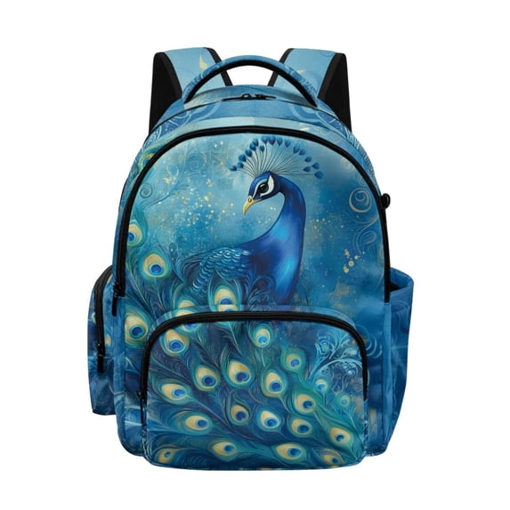DISNIMO Kids Backpack for Girls Peacock Printed 17" Lightweight School Backpack with Padded Straps and Multiple Pockets Elementary Middle Bookbag, Back to School Gifts