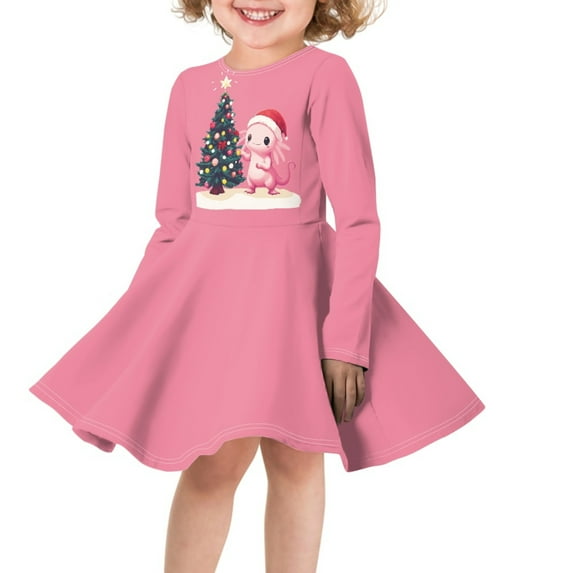 DISNIMO Kids Christmas Axolotl Dress Girls 3-4 Long Sleeve Dresses for Little Girls Pink Dress for Kids Long Sleeve Dresses 3-4 Girl Fall Dress Long Sleeve Twirl Dress for Girls Midi Dresses
