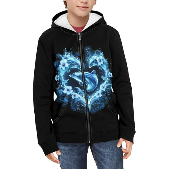 DISNIMO Kids Dolphin Hoodies for Boy Heart hoodie Boys Flower Hoodie Boys Zip Sweatshirts Size 8-10 Hoodie for Children Hoodie Sweatshirt Boys Hooded Jacket Hoodie Jackets Animal Hoodies for Kids
