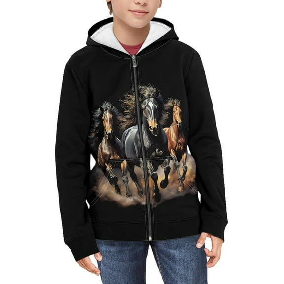 DISNIMO Kids Horse Hoodie Girls Zip Up Hoodies Size 6-7 Hoodie Sweatshirts with Zipper Sweatshirt for Girls Animal Hoodies for Boys Hoodie Jacket Girls Hooded Jackets Children Fall Clothing Black