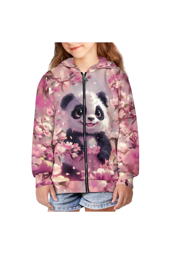 Kids Panda Hoodies for Girl Cherry Blossom Hoodie Girls Zip Sweatshirts Size 6-7 Hoodie for Children Hoodie Sweatshirt Girls Hooded Jacket Boys Hoodie Jackets Animal Hoodies for Kids