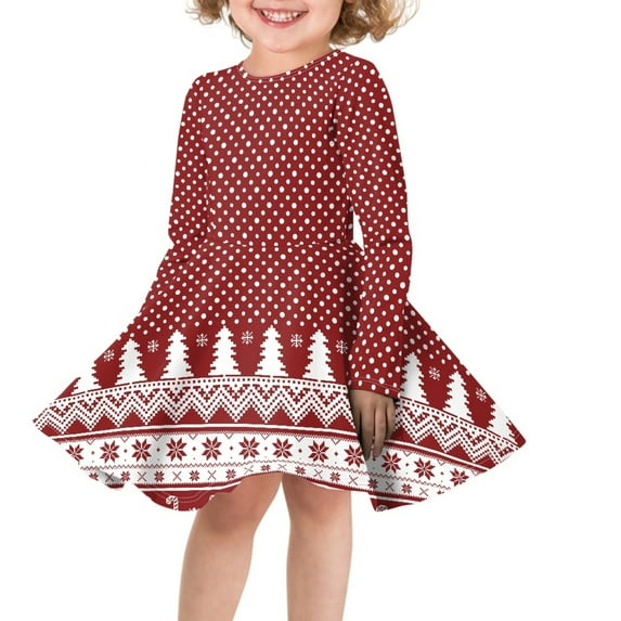 DISNIMO Kids Red Christmas Dresses for Girls 15-16 Dresses Kid Christmas Tree Dress Girls Polka Dot Dress Red Kids Long Sleeve Skater Dress Teen Girls Midi Winter Dresses Kids Soft Dresses Girls