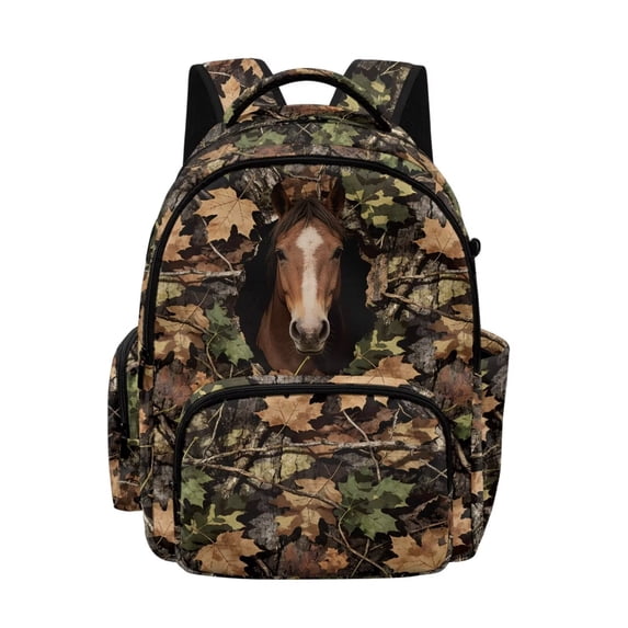 DISNIMO Kids School Backpack Camouflage Hunting Horse Print 17 Inch Lightweight Bookbag with Adjustable Straps for Boys, Primary Middle School Bag with Multiple Pockets