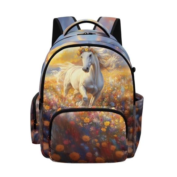 DISNIMO Kids School Backpack for Teen Girls Horse Flower Printed 17 Inch Large Bookbag with Adjustable Strap for Primary Middle Students Lightweight Portable Bookbag, Girls Back to School Supplies