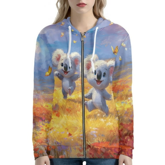 DISNIMO Koala Butterfly Printed Womens Zip Up Hoodies Long Sleeve Sport Sweatshirt Lightweight Hooded Jackets with Pockets, 4XL