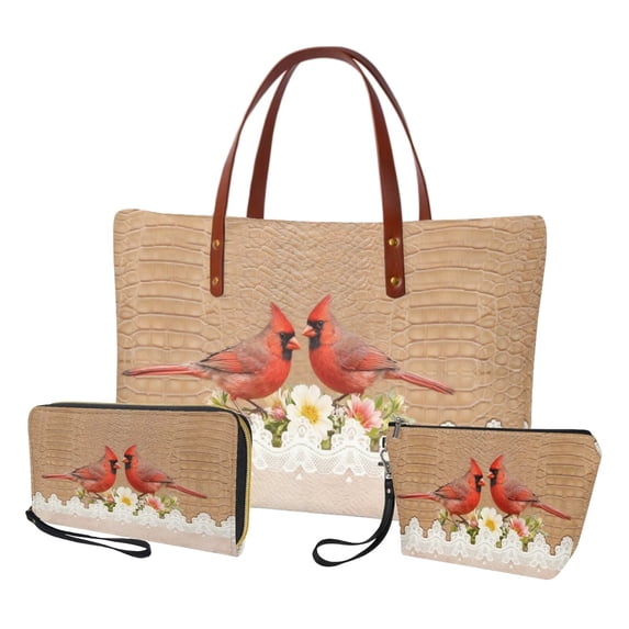 DISNIMO Large Tote Purse and Wallet Set for Women Cardinal Flower Print Handbags and Wallet Set with Cosmetic Bag Stylish Top Handle Bag