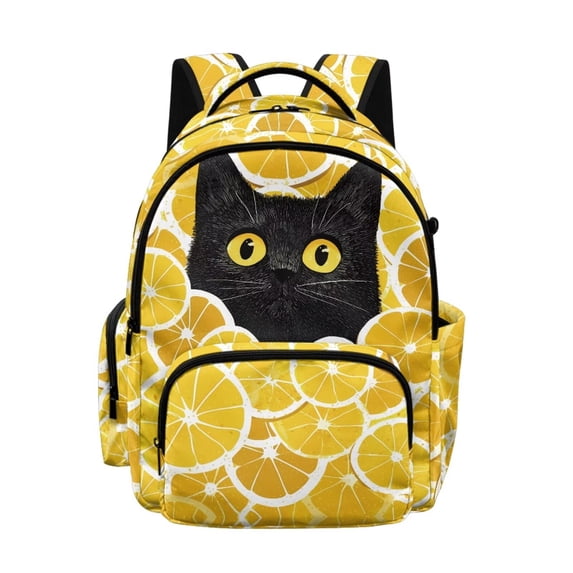 DISNIMO Lemon Cat Print Large Capacity School Backpack with Multi Compartments & Side Pockets, Durable Bookbag for Elementary & Middle School Students Daily Use Travel
