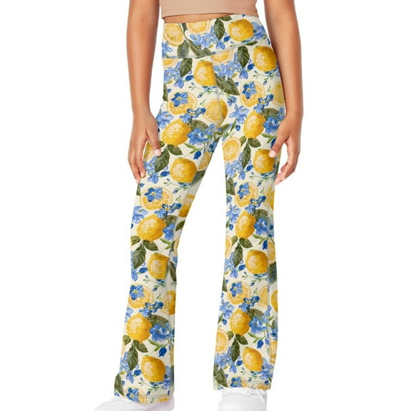 DISNIMO Lemon Flower Flare Pants for Kids Flare Leggings Size 11-12 Girls Leggings Flare for Kids Yoga Pants for Girls Flare Bell Bottoms Leggings Kids Bell Bottoms High Waisted