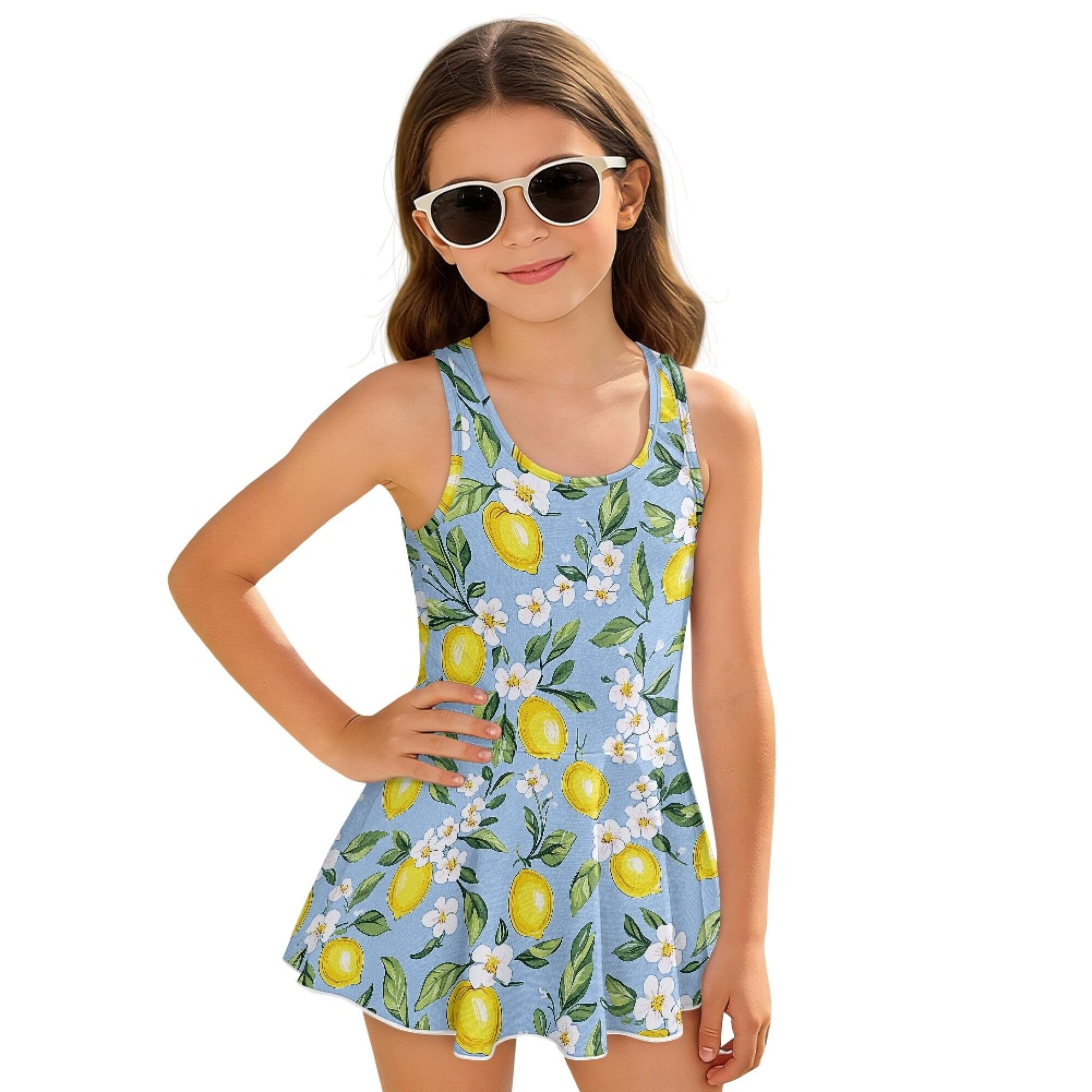 DISNIMO Lemon Flower Print Girl Swimsuit One Piece Bathing Suit for ...