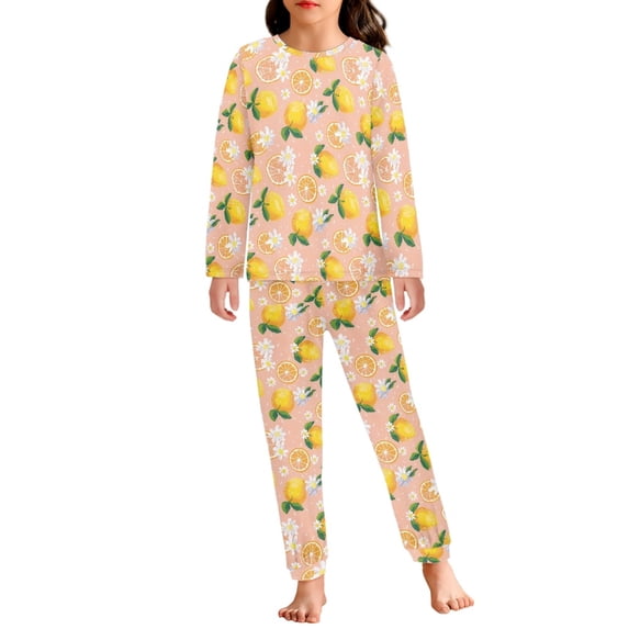 DISNIMO Lemon Flowers Pajama Set with Pockets Pajamas Set Cute Pjs for Girls 3-4 Years Old Pj Set 2 Pack for Kids Sleepwear Set Girls Long Sleeve Pajamas for Boys Pajamas