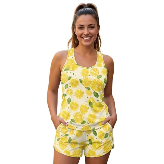 DISNIMO Lemon Printed Womens Tankini Swimsuits Two Piece Bathing Suits Athletic Swim Tank Top with Shorts Tummy Control Swimwear for Summer Beach, XL