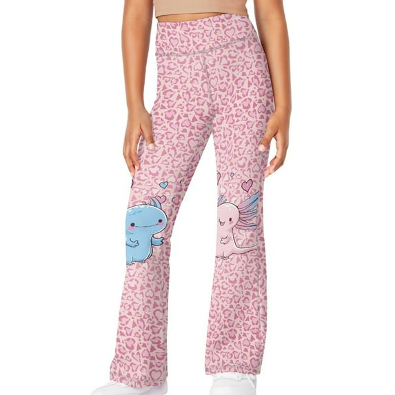 DISNIMO Leopard Print Axolotl Girls Flare Leggings Kids Bell Bottom Pants Cross High Waisted Yoga Pants for Kids Flare Leggings Dance Bell Bottom Leggings Size 7-8 Bell Bottom Pants for Girls