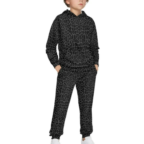 DISNIMO Leopard Print Hoodie Set Boys Hoodies Sets Boys Hoodies And Sweatpants Set for Girls Pullover Hoodies Size 6-7 Boys 2 Piece Hoodie Set Kids Drop Shoulder Hoodie with Pockets Sweatshirt