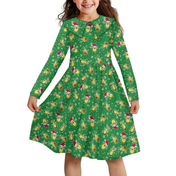 DISNIMO Long Sleeve Christmas Dress Girls 11/12 Dresses for Girls Casual Midi Dress Girls Kids Dress Fall Girl Dresses Long Sleeve Skater Dress Girls Avocado Dress Kids Girl School Dress for Girls