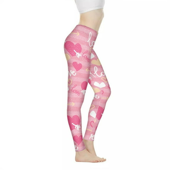 DISNIMO Love Printed Yoga Leggings for Women, Soft High Waisted Workout Leggings Tummy Control, Breathable Yoga Pants Leggings for Workout Sport, Pink, L