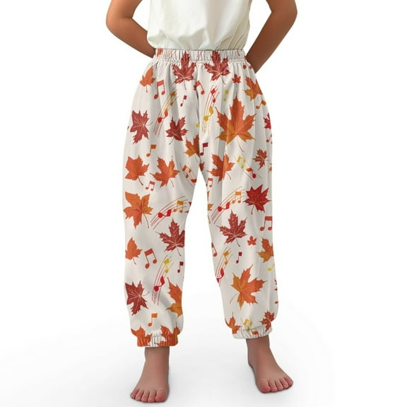 DISNIMO Maple Leaf Thanksgiving Harem Pants Girls Bloomer Harem Pants for Kids Lantern Pants for Girls Harem Bloomers Kids Baggy Pants Girls 3-7 Pants High Waisted Jogger Pants Loose