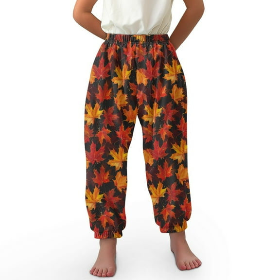 DISNIMO Maple Leaf Thanksgiving Harem Pants for Kids Bloomer Harem Pants for Boys Harem Bloomers Elastic Waist Beach Pants for Boys Harem Pants Size 8-12 Long Bloomers Soft Harem Pants Trousers