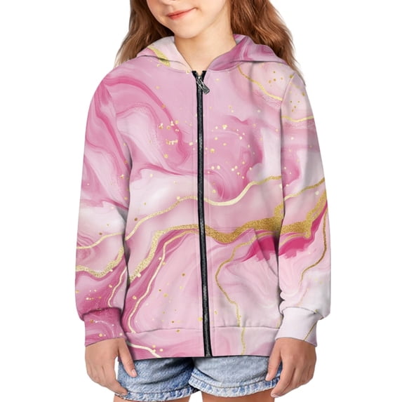 DISNIMO Marble Hoodie Girls Pink Hoodies Kids Zippered Hoodie with Zipper for Girls Zip Up Sweatshirts Size 6-7 Boys Hooded Jacket Childrens Fall Clothes Little Girls Long Sleeve Hoodies