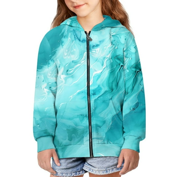 DISNIMO Marble Hoodie with Zipper for Girls Hoodies Size 6-7 Zip Up Hoodie Sweatshirt Girls Sweatshirts Hoodies Kids Hoodie Jacket Boys Hoodie Coat Childrens Hooded Jackets Clothes Girl Blue
