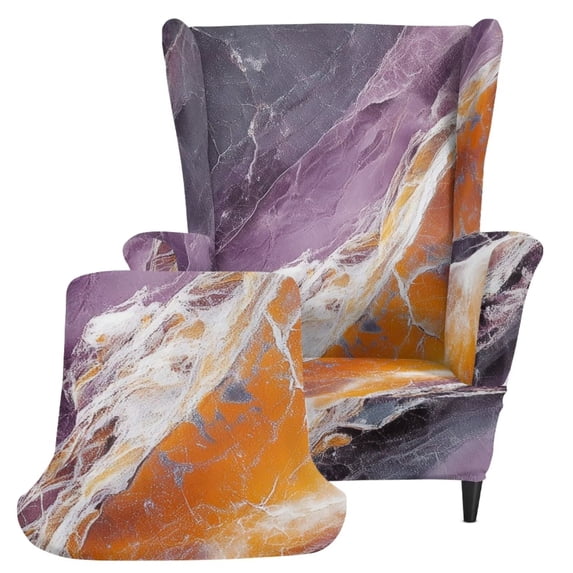 DISNIMO Marble Print 2-Piece Wingback Chair Covers, Stretch Soft Wing Armchair Slipcovers with Elastic Bottom, Non-Slip Furniture Protector for Living Room, Pet Friendly Home Decor
