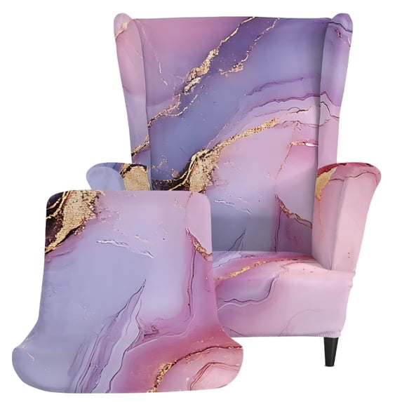 DISNIMO Marble Print Wingback Chair Slipcovers, 2 Piece Stretch Wing Back Sofa Slipcover with Elastic Bottom, Non-Slip Furniture Protector for Living Room