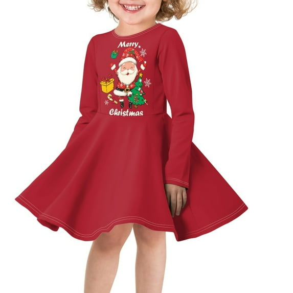DISNIMO Merry Christmas Dress Girls Santa Claus Dresses for Girls Red Christmas Dress Kids Girls Casual Dresses Size 7-8 Girls Cute Dress for Kids Girls Preppy Dresses Girls Long Sleeve Midi Dress