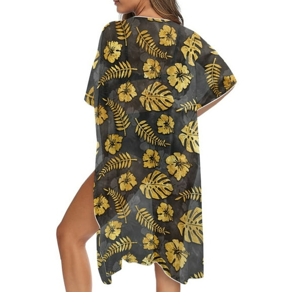DISNIMO Monstera Palm Tree Print Womens Kimono Swimsuit Coverups Bikini Cardigan Bathing Suit Cover Ups Long Casual Loose Swimwear Cover up