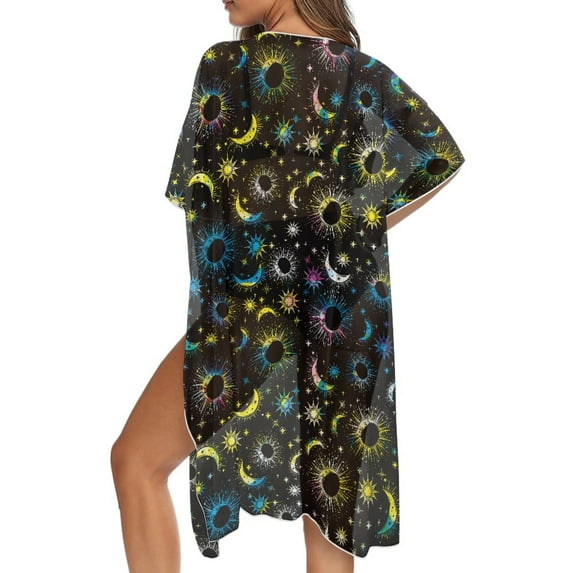 DISNIMO Moon Sun Print Womens Cover up Kimono Swimsuit Beach Coverups Cardigan Bathing Suit Cover Ups Casual Loose Bikini Cover Up Summer Swimwear Cover Up