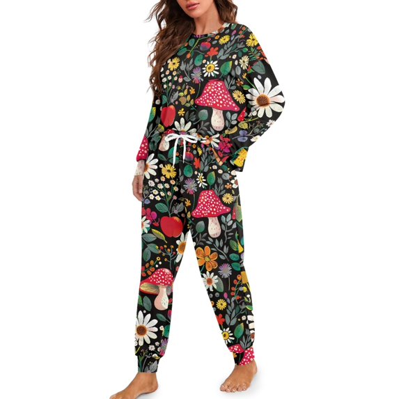 DISNIMO Mushroom Daisy Printed Pajamas Set Long Sleeve Nightwear Womens Fashion Pjs Sleepwear 2 Piece Sleepwear Loungewear Soft Comfy PJ Set, S