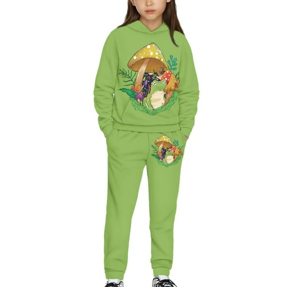 DISNIMO Mushroom Frog Hoodie And Pants Set for Girls Pullover Hoodies for Kids Girls Graphic Hoodie Jogger Outfit Set 2 Piece Sizes 6/7 Girls Hoodie Set Kids Girls Drop Shoulder Hoodie Pockets