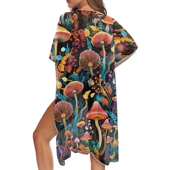 DISNIMO Mushroom Print Womens Kimono Cardigan Beach Cover Up Loose Casual Resort Wear Summer Comfort Wearable Swimsuit Coverups for Vacation