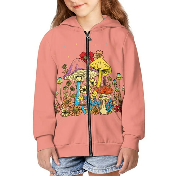 DISNIMO Mushroon Hoodie Kids Flower Hoodies for Girls 14-16 Hoodie for Teens Graphic Sweatshirts with Hoodies Sweatshirt Boys Zip Up Hoodies Girls Jacket Children Jackets Boys Pink Clothing