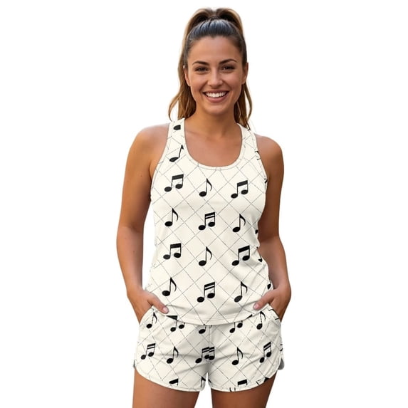 DISNIMO Musical Note Printed Women Two Piece Tankini Swimsuit Tummy ...