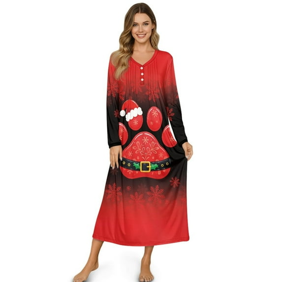 DISNIMO Nightgowns for Women Christmas Snowflake Printed Long Sleeve Nightshirts Full Length Sleepwear Soft Long Ladies Sleep Shirts V Neck Night Gowns House Dress, 2XL