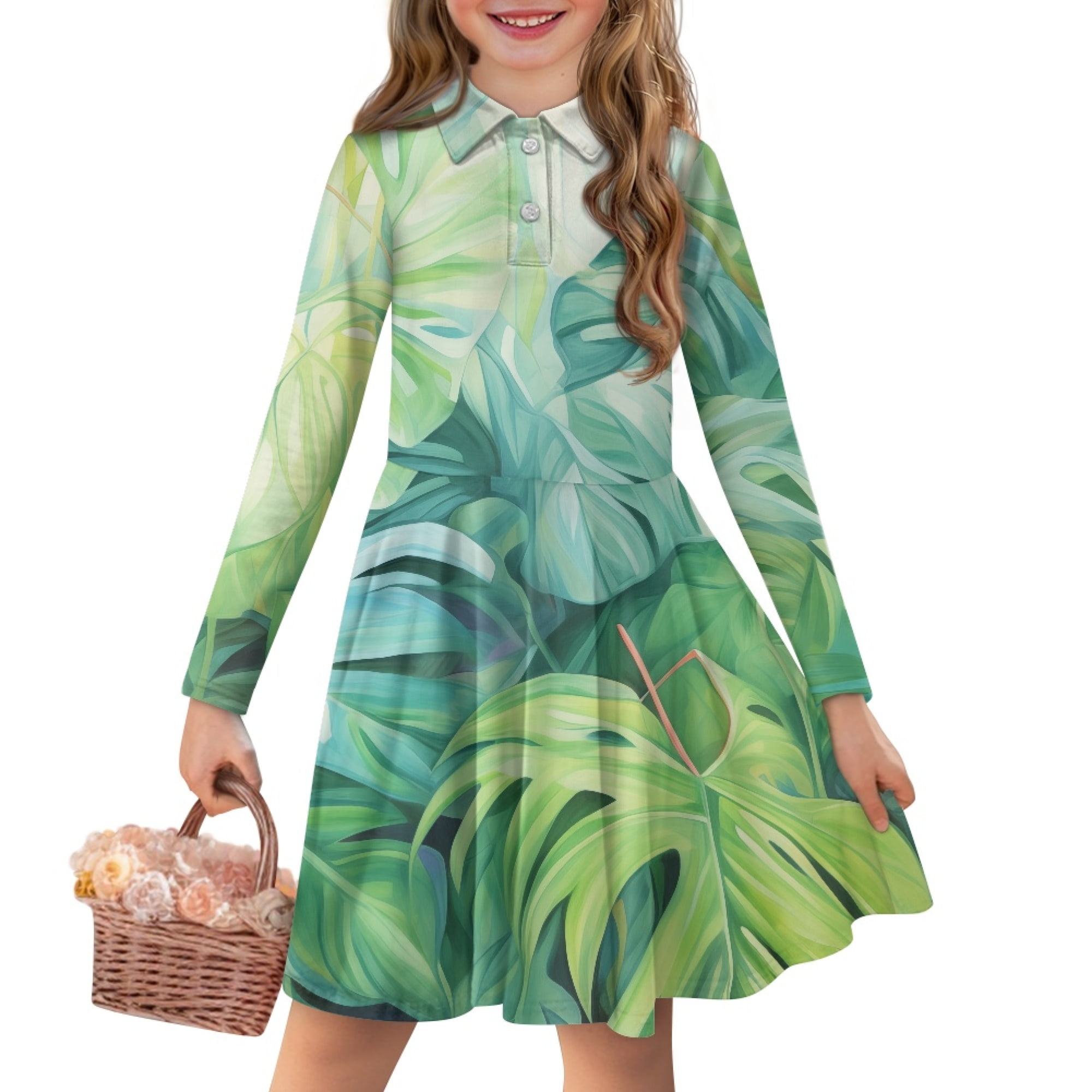 DISNIMO Palm Leaf Dress for Girls Size 3-4 Dresses Kids Button Dress ...