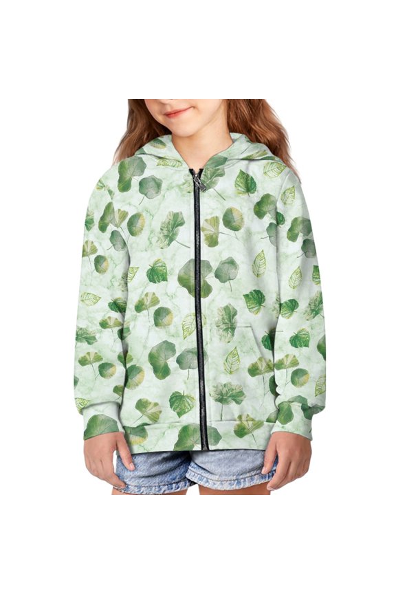 Palm Leaf Hoodies for Girls Zippered Hoodie for Children Zip Up Hoodie Sweatshirt Girls Full Zip Sweatshirt Jacket for Kids Hooded Sweatshirts 11-13 Boys Streetwear Hoodie with Pocket