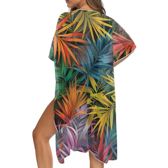 DISNIMO Palm Tree Print Women Kimono Swimsuit Cover Ups Summer Beach Casual Loose Coverups Open Front Long Bikini Cover up Cardigan Bathing Suit Coverup