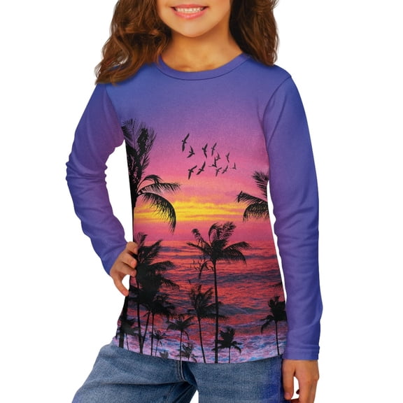 DISNIMO Palm Tree T-Shirts for Kids Girls Long Sleeve Shirts With Cuffs for Kids Shirt Girls Long Sleeve T Shirts Size 15-16 Girls Long Sleeve Tee Shirts for Girls Tees Tshirts
