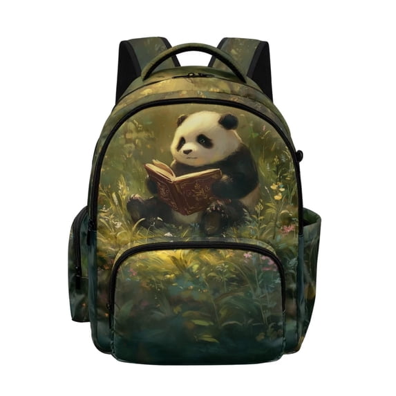 DISNIMO Panda Book Printed Kids Backpack for Girls Boys 17 Inch Lightweight Schoolbag with Front Pockets Large Capacity School Backpack for Elementary Middle Students, Back to School Supplies