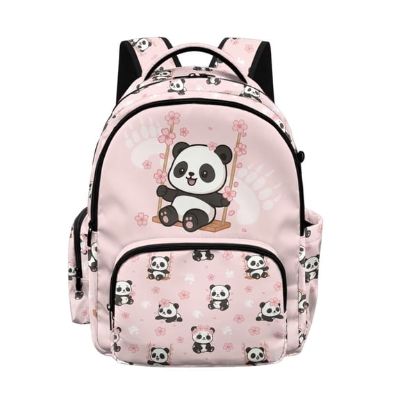 DISNIMO Panda Flower Printed Kids School Backpack for Girls 17" Lightweight Backpack with Padded Straps and Front Zipper Pocket for Elementary Middle Students Back to School Gifts